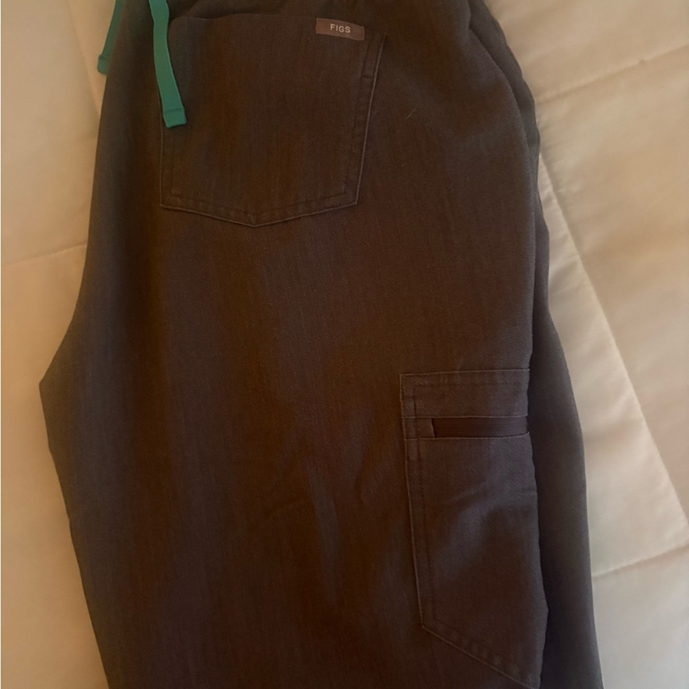 Figs Women's Charcoal Cargo Pants with Teal Drawstring